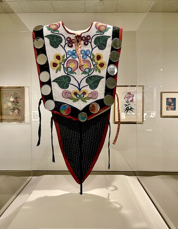 Rear view of beaded cape on display at Minneapolis Institute of Art