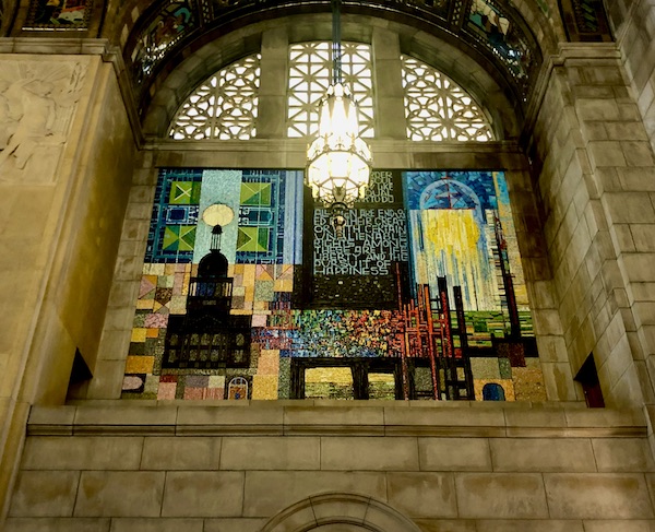 Colorful mosaic represents the technologies and techniques used to build the Marxhausen represents the technologies and techniques used to build Nebraska’s 3rd state Capitol