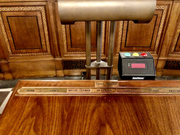 A timer limits talk time in the Supreme Court Chambers