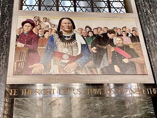 Native Americans and American soldiers in mural in the Nebraska State Capitol in Lincoln