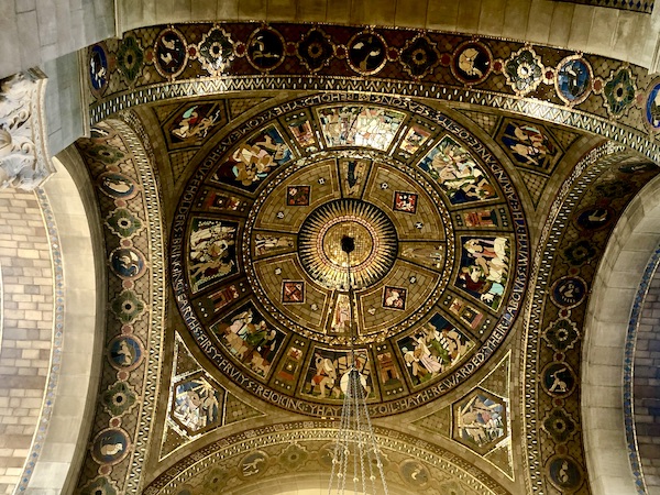 Gold mosaic tiles with colored inserts create dome in the Nebraska State Capitol in Lincoln