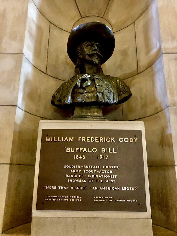 Bronze bust of Buffalo Bill in a niche at the Nebraska State Capitol in Lincoln