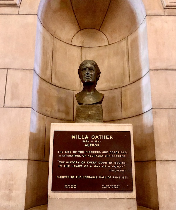 Bronze bust of Nebraska author Willa Cather.