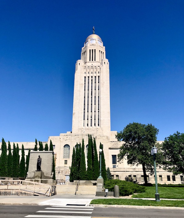 Majestic white building is the Nebraska State Capitol in Lincoln