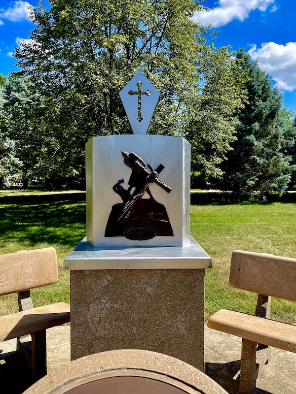 Religious station in zinc and bronze at Trinity Heights Sioux City IA