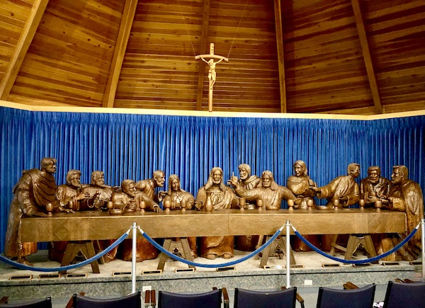 Wood sculpture of The Last Supper inside a church at Trinity Heights Sioux City IA
