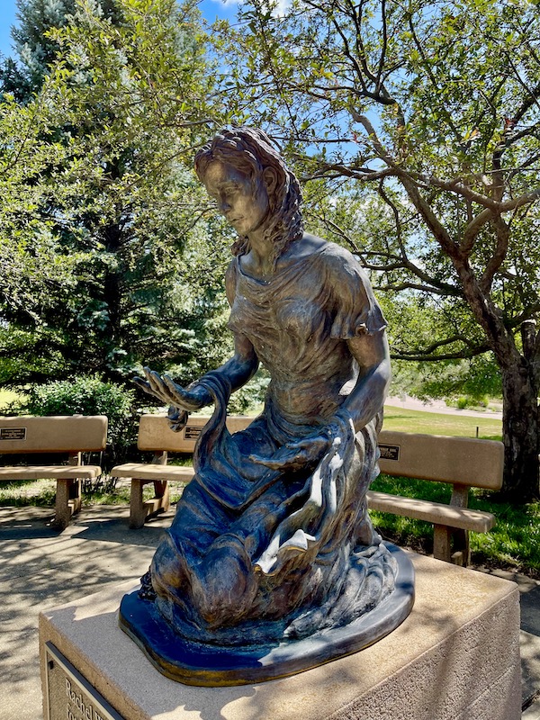Bronze sculpture of Rachel Weeping for her Children at Trinity Heights Sioux City IA