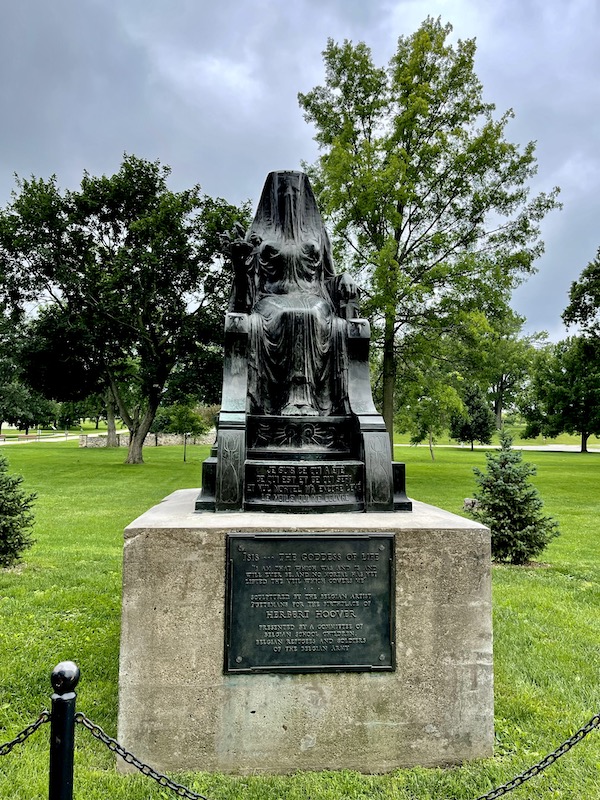A bronze sculpture of the goddess Isis at the Herbert Hoover National Historic Site Iowa