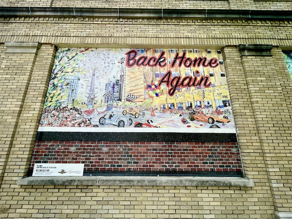 Back Home Again mural at Indianapolis Speedway Indiana with Indy cars.