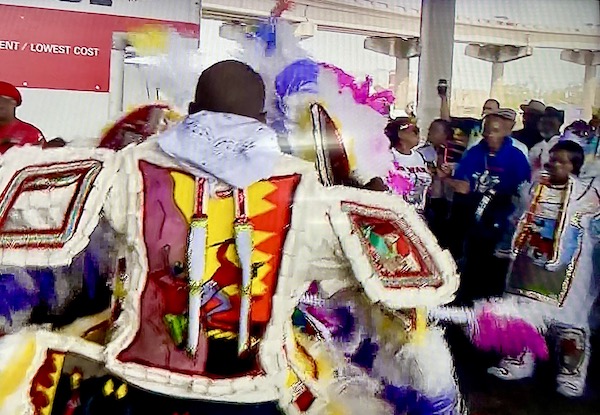 Mardi Gras Indians in full colorful costume