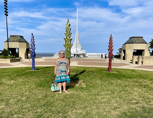 Me standing by green spiky column at Milwaukee Art Museum Wisconsin