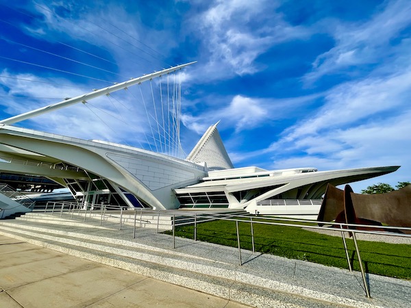 View of white building that is home to the Milwaukee Art Museum Wisconsin