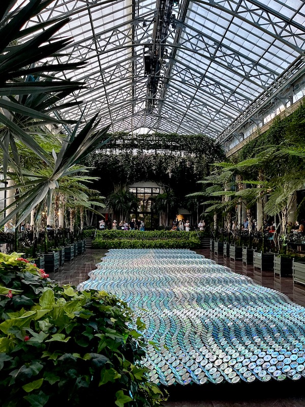 Bruce Munro floor light installation in the Conservatory of Longwood Gardens