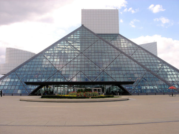 Triangular glass walls of the Rock and Roll Hall of Fame in Ohio