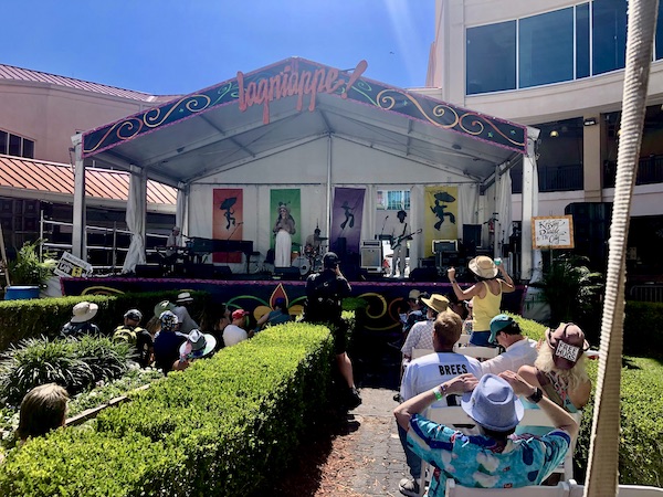 The intimate Lagniappe Stage with performers at New Orleans Jazz and Heritage Festival