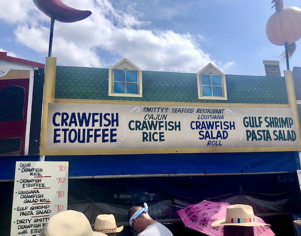 Festival food booths with lots of seafood selections New Orleans Jazz and Heritage Festival