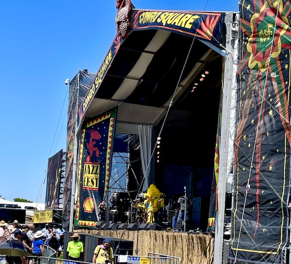 Mardi gras Indians performing at the Congo Square Stage at New Orleans Jazz and Heritage Festival
