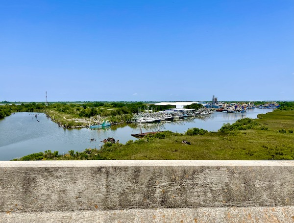 Marina with commercial fishing boats docked on our Sunday Drive to Louisiana Southernmost Point