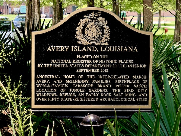 An historic marker tells about Avery Island LA