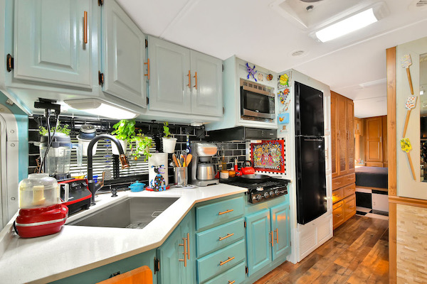 View of our RV kitchen showing How to Make Your RV Feel Like Home