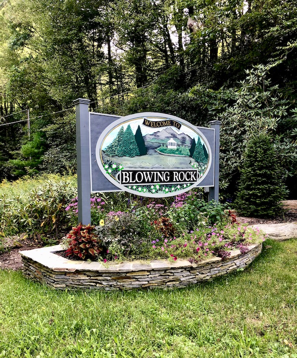 Blowing Rock NC welcomes us with a sign and gardens. Part of my 3 Years RVing Year 1 Recap