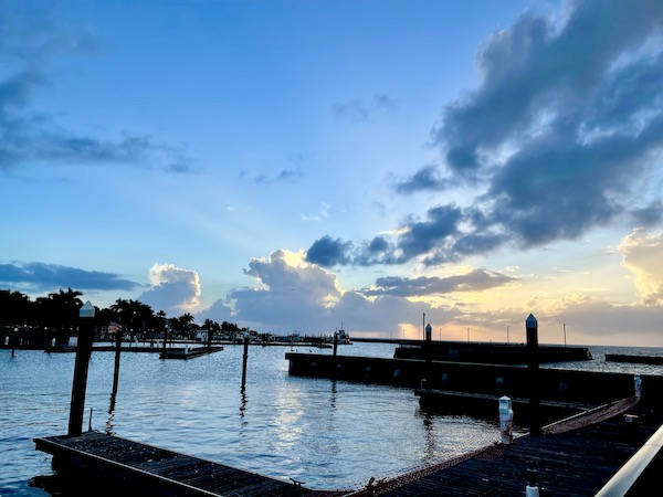 Docks on a lake as the sun is setting. Part of my 3 Years RVing Year 3 Recap