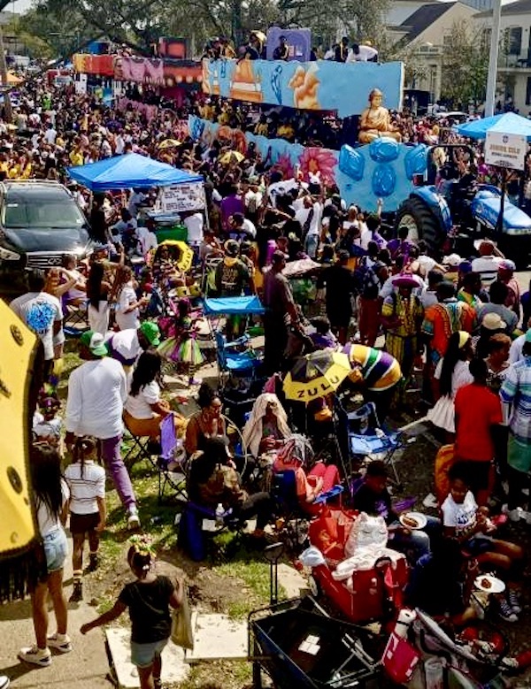 Crowded street and Mardi Gras parade. Part of my 3 Years RVing Year 3 Recap