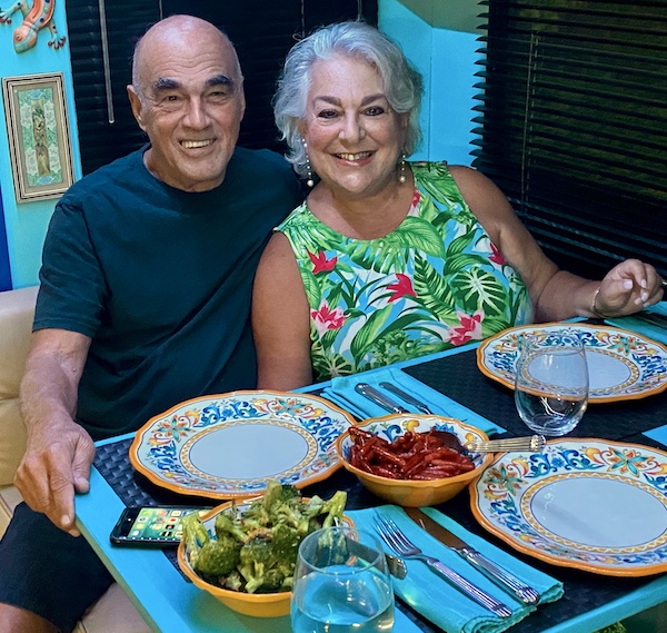 Steve and I sitting at our dinette having dinner to say Happy Birthday to the One That I Love