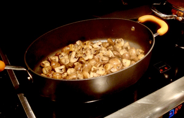 Homage to Julia Child preparing her recipe with mushrooms and potatoes.