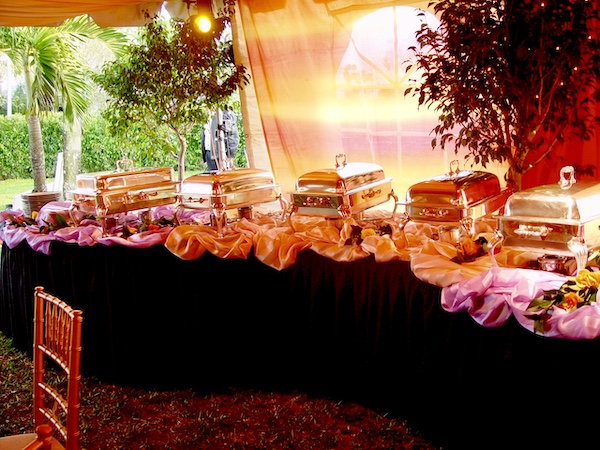 I Love to Feed People from gorgeous buffet tables with silver chafing dishes.