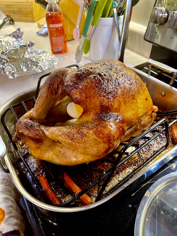 During our 2 Weeks in Northwestern South Carolina we had a roast turkey right from the oven with aromatics in a roasting pan.