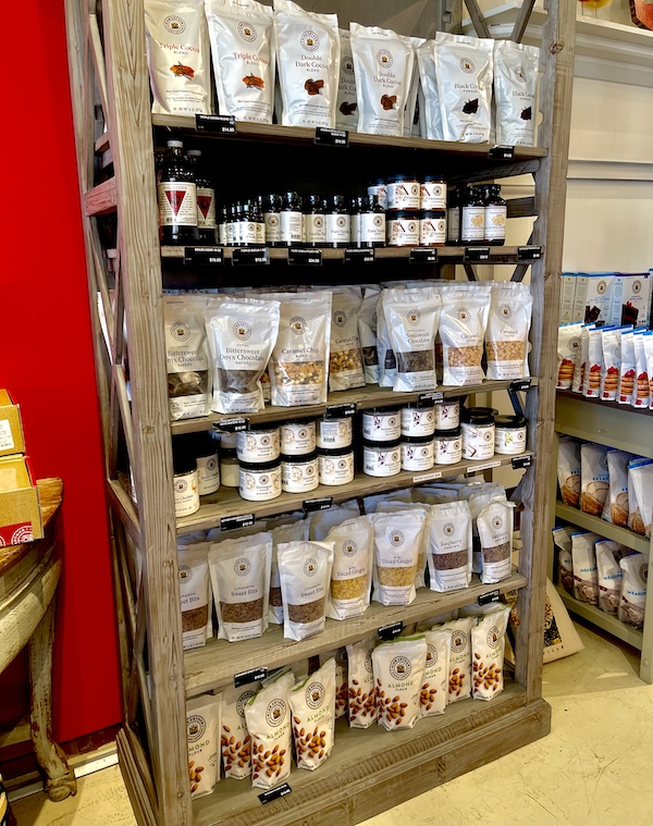 Display of baking ingredients for sale.