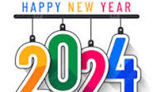 Multicolor letters and numbers create Happy New Year 2024