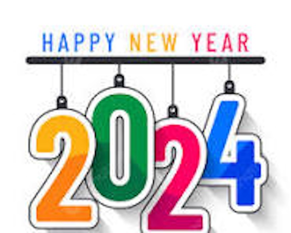 Multicolor letters and numbers create Happy New Year 2024