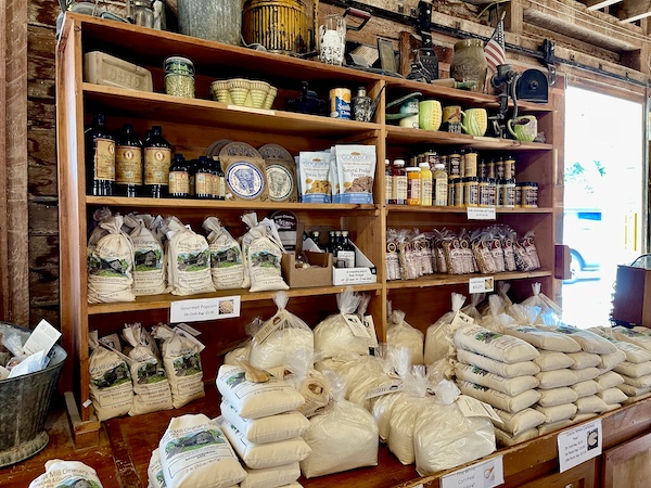 Nora Mill Granary Helen GA display of lots of corn related items for sale