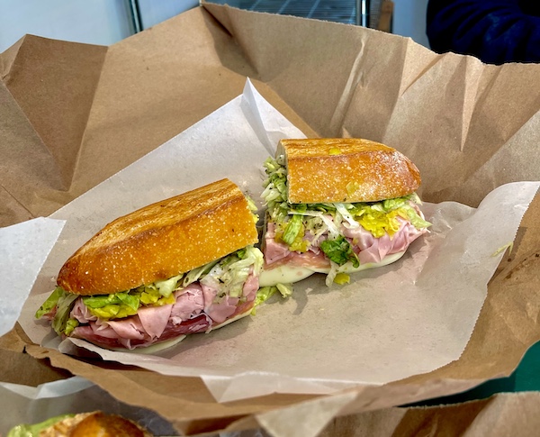 Francolini's Italian Deli NOLA unseeded sub roll with Italian meats, cheese and lettuce