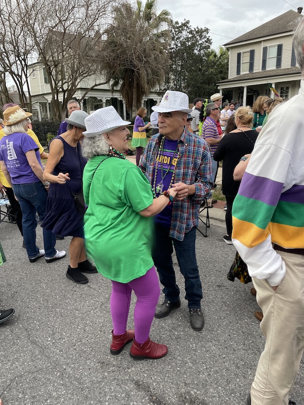 Steve and I dancing in the street at the 52 Year Mardi Gras Traditional block party.