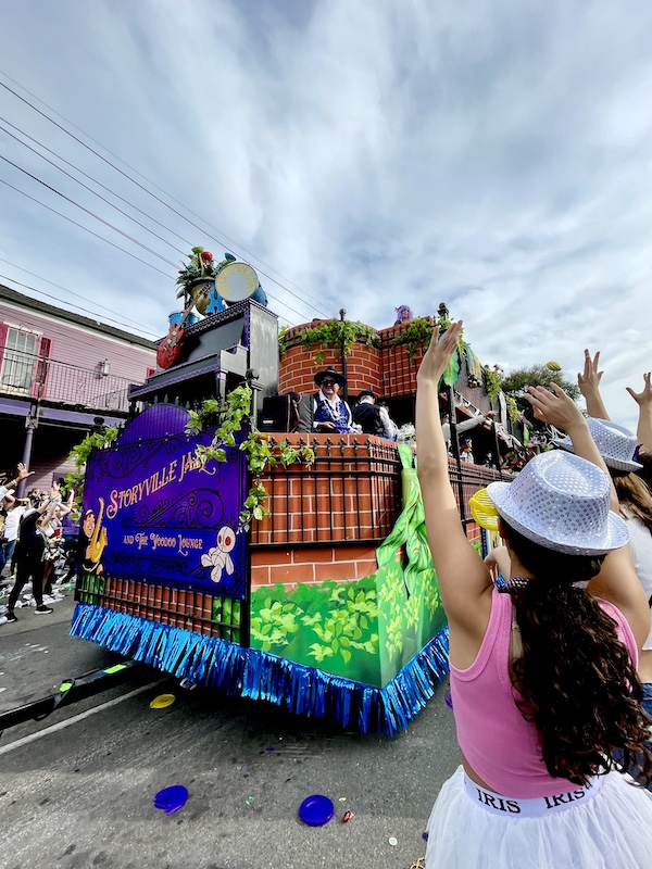 Colorful float with a musical theme at Our First Mardi Gras Parade