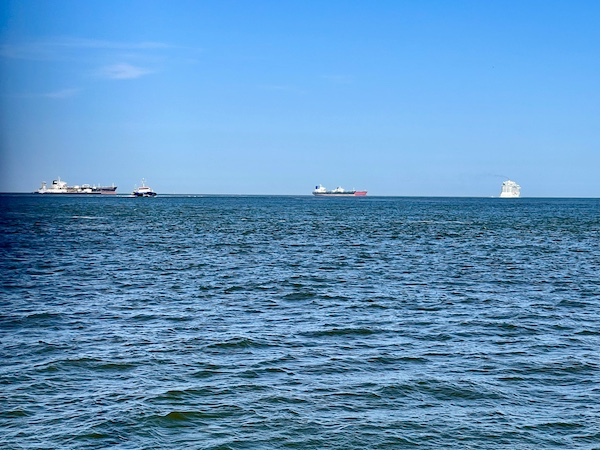 We saw freighters, cruise ships and container ships from the From our Free Galveston Texas Ferry ride we saw many ships crossing the bay.