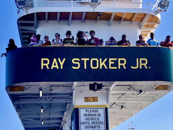 Lots of people on the upper deck riding on the Free Galveston Texas Ferry