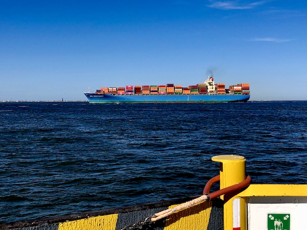 We saw this huge blue container ship from our from our Free Galveston Texas Ferry ride we saw many ships crossing the bay.