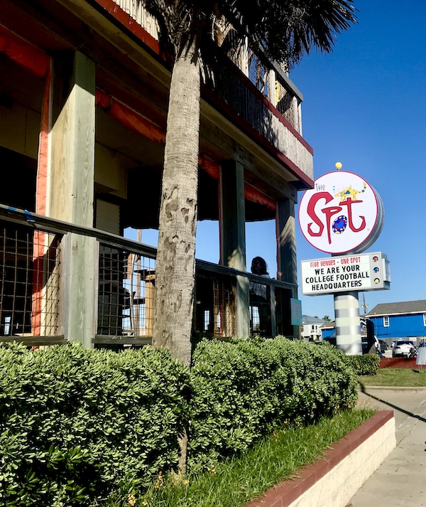 Outside a beachfront restaurant where we had lunch before taking the Free Galveston Texas Ferry
