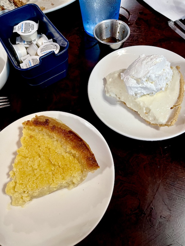 Our First Taste of Chicken Fried Steak was enhanced by our desserts of 2 different pies
