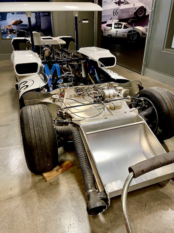 Race car being worked on at the Chaparral Gallery Petroleum Museum