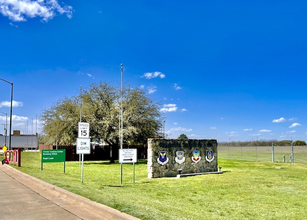 Welcome wall of stone sits just outside of the gate to Dyess Air Force Base Abilene TX