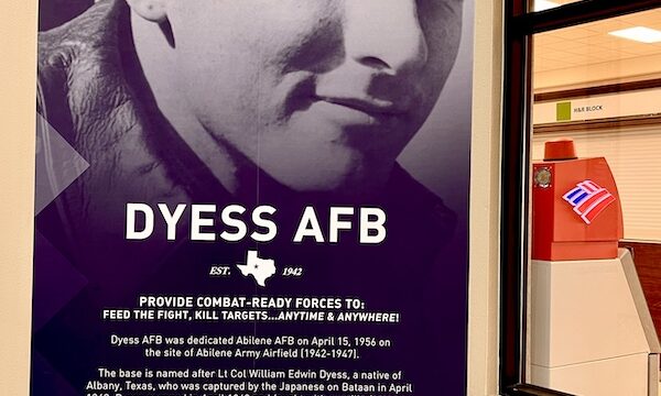 Poster of the man Dyess AFB is named for on display at the PX at Dyess Air Force Base Abilene TX