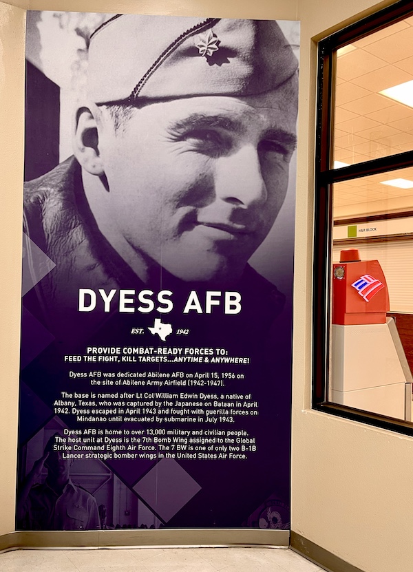 Poster of the man Dyess AFB is named for on display at the PX at Dyess Air Force Base Abilene TX