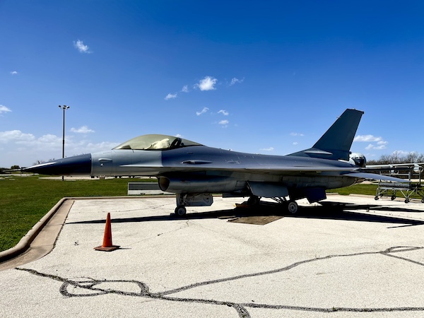 A sleek stealth bomber on display at Dyess Air Force Base Abilene TX
