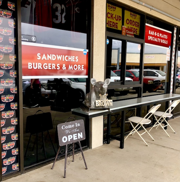 The entrance and patio dining at Get Around Brown BBQ Midland TX