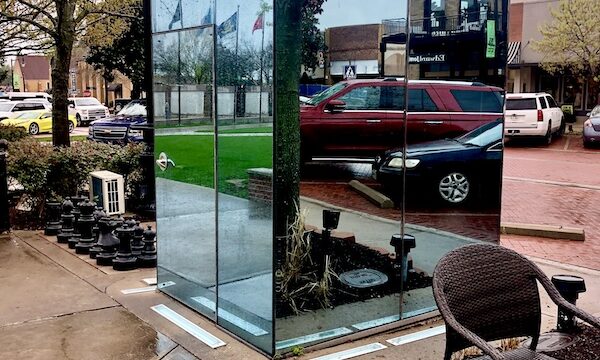 One of the Glass Bathrooms of Sulphur Springs TX at park downtown